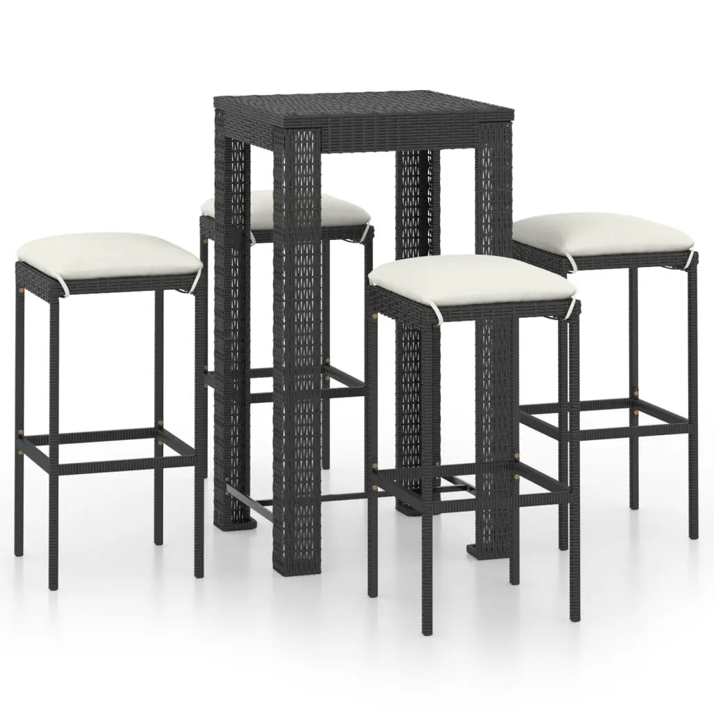5 Piece Patio Bar Set Cushions Poly Rattan Black Outdoor Furniture