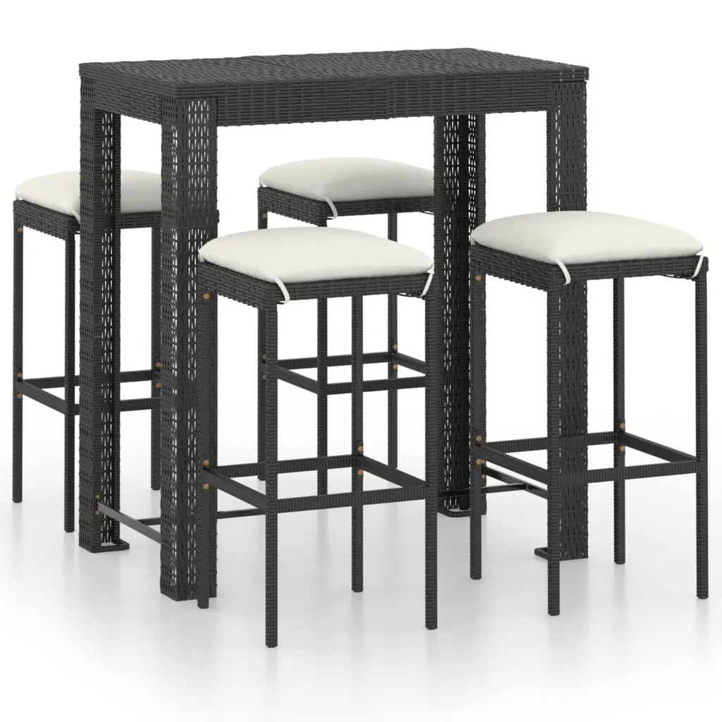5 Piece Patio Bar Set Cushions Poly Rattan Black Outdoor Furniture