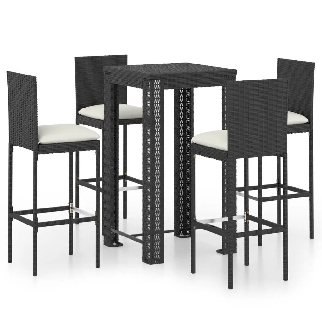 5 Piece Patio Bar Set Cushions Poly Rattan Black Outdoor Furniture