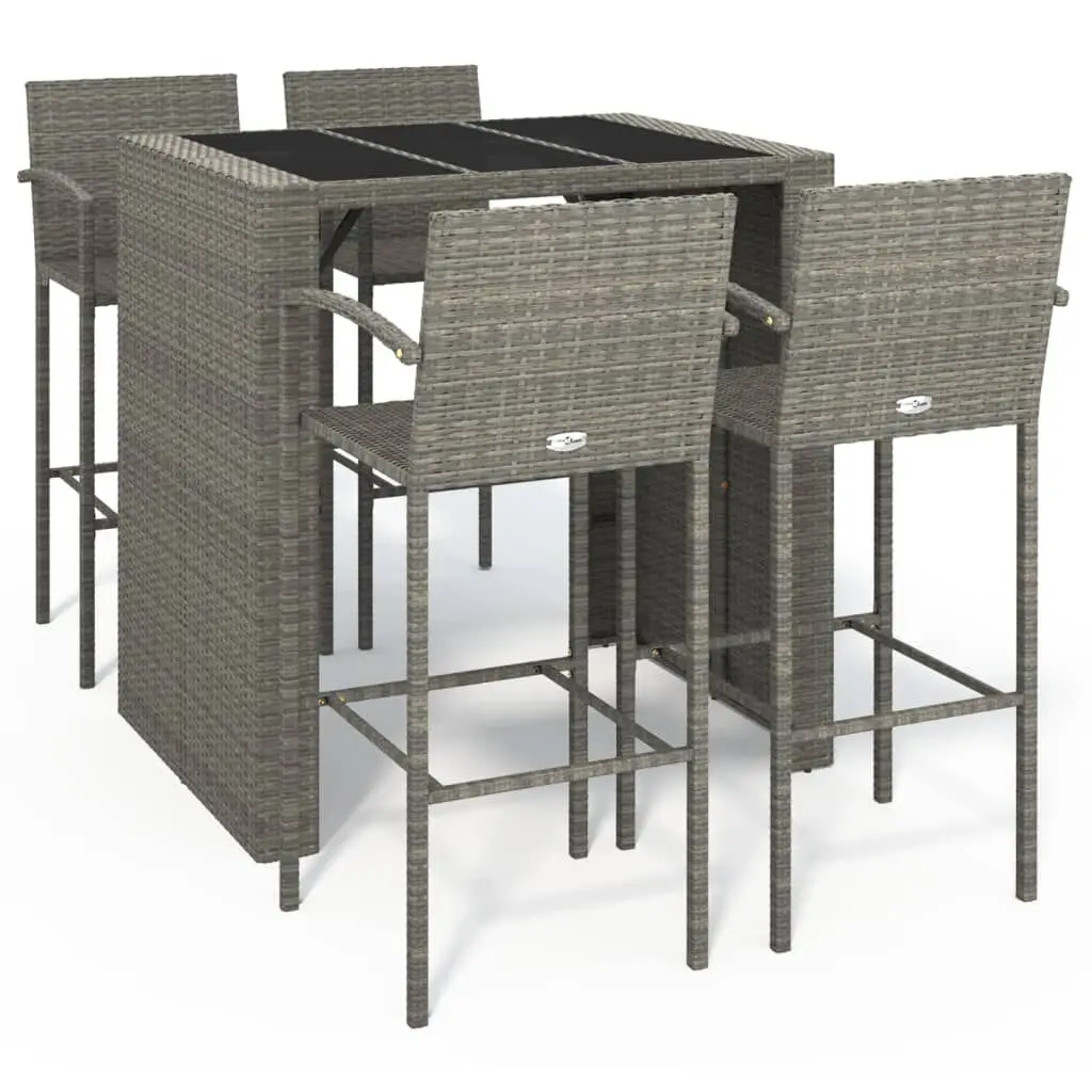 5 Piece Patio Bar Set Gray Poly Rattan Outdoor Bar Furniture