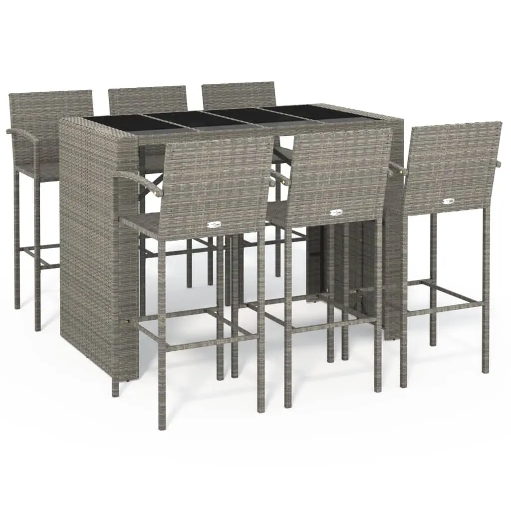 7 Piece Patio Bar Set Gray Poly Rattan Outdoor Bar Furniture