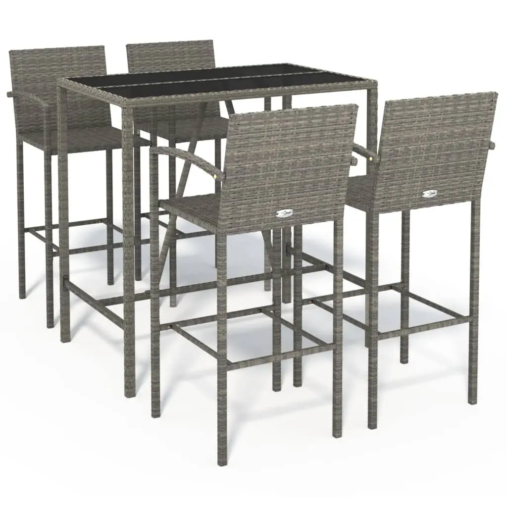 5 Piece Patio Bar Set Gray Poly Rattan Outdoor Bar Furniture