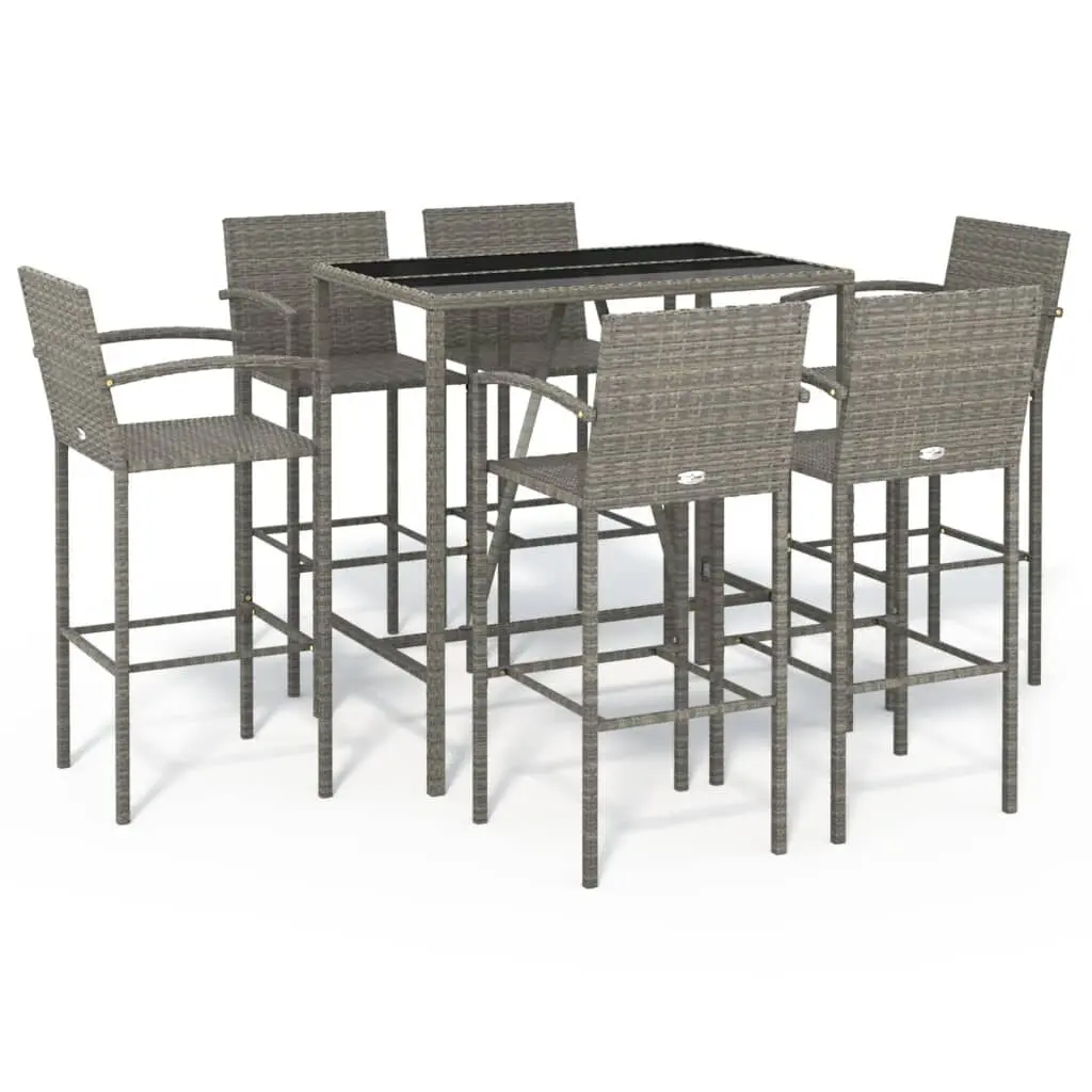 7 Piece Patio Bar Set Gray Poly Rattan Outdoor Bar Furniture