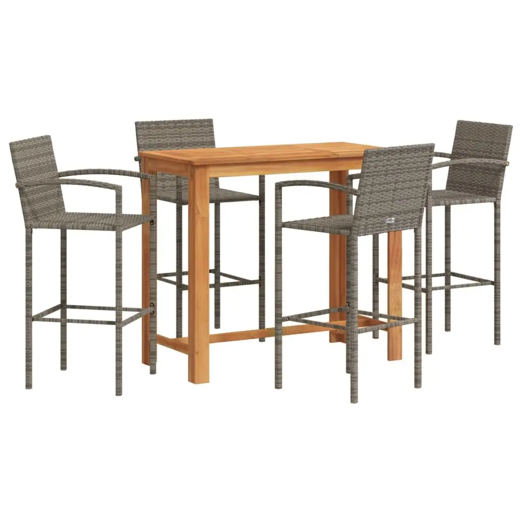 5 Piece Patio Bar Set Gray Solid Wood Acacia and Poly Rattan Outdoor Furniture