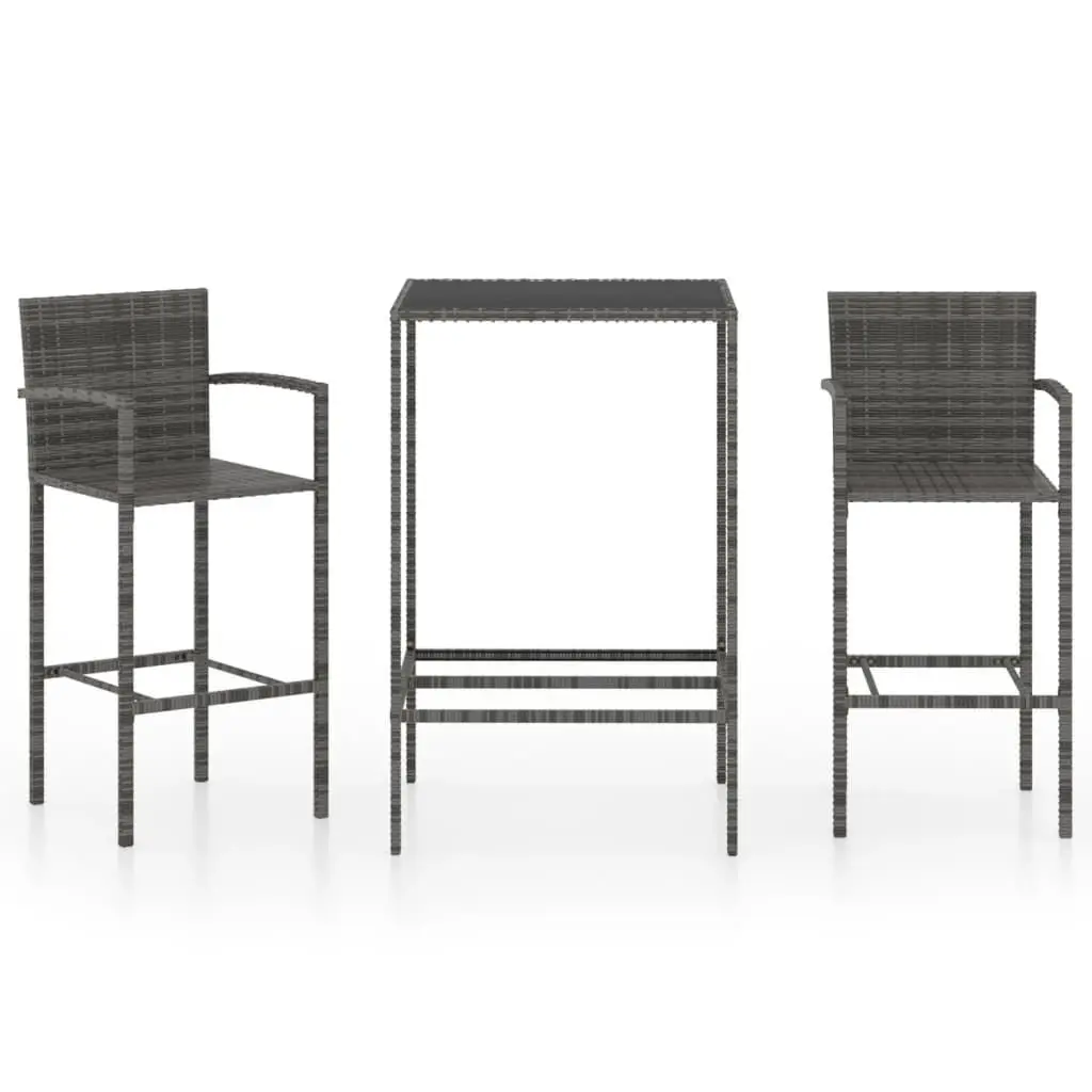 3 Piece Patio Bar Set Poly Rattan Gray Outdoor Furniture