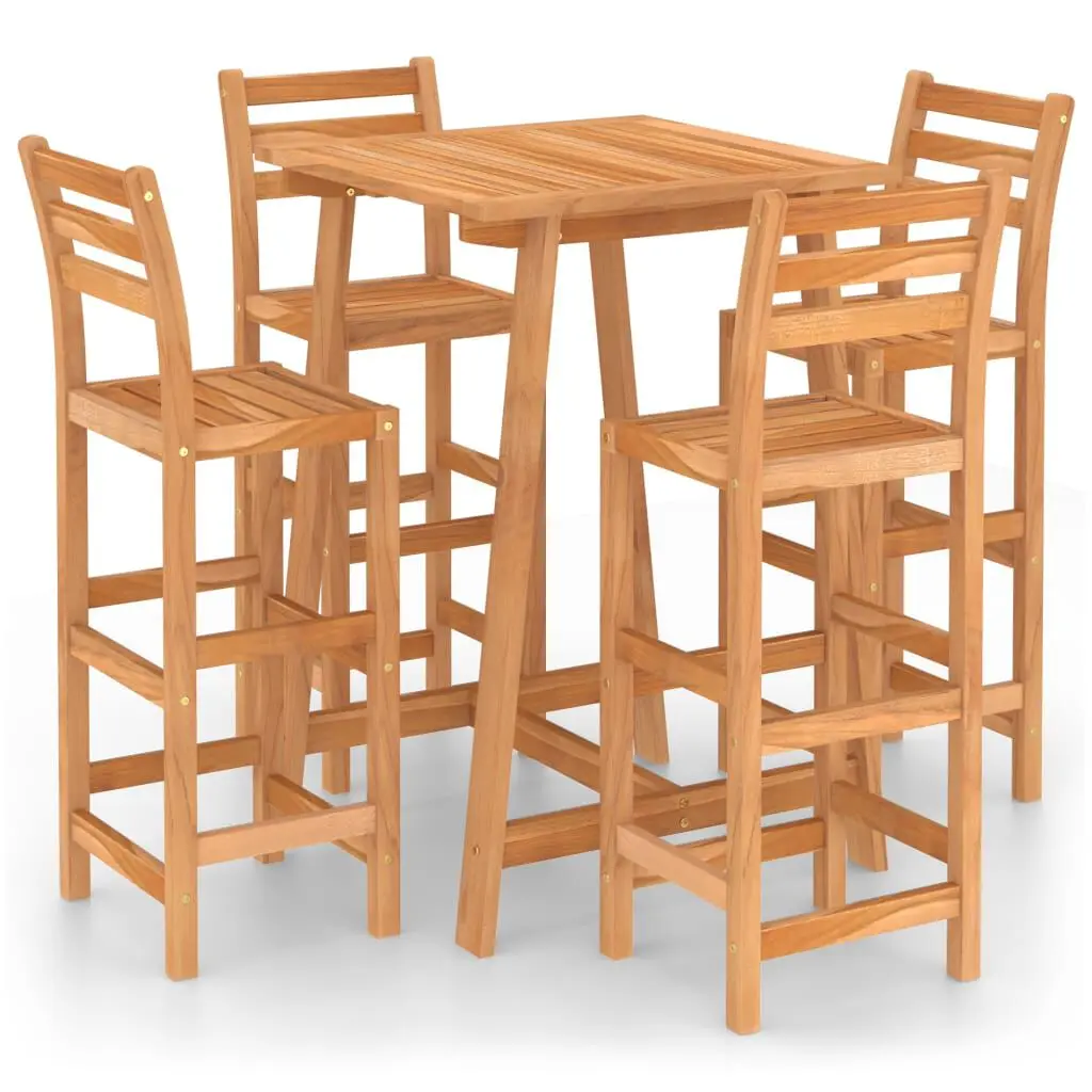5 Piece Patio Bar Set Solid Acacia Wood Outdoor Dining Furniture