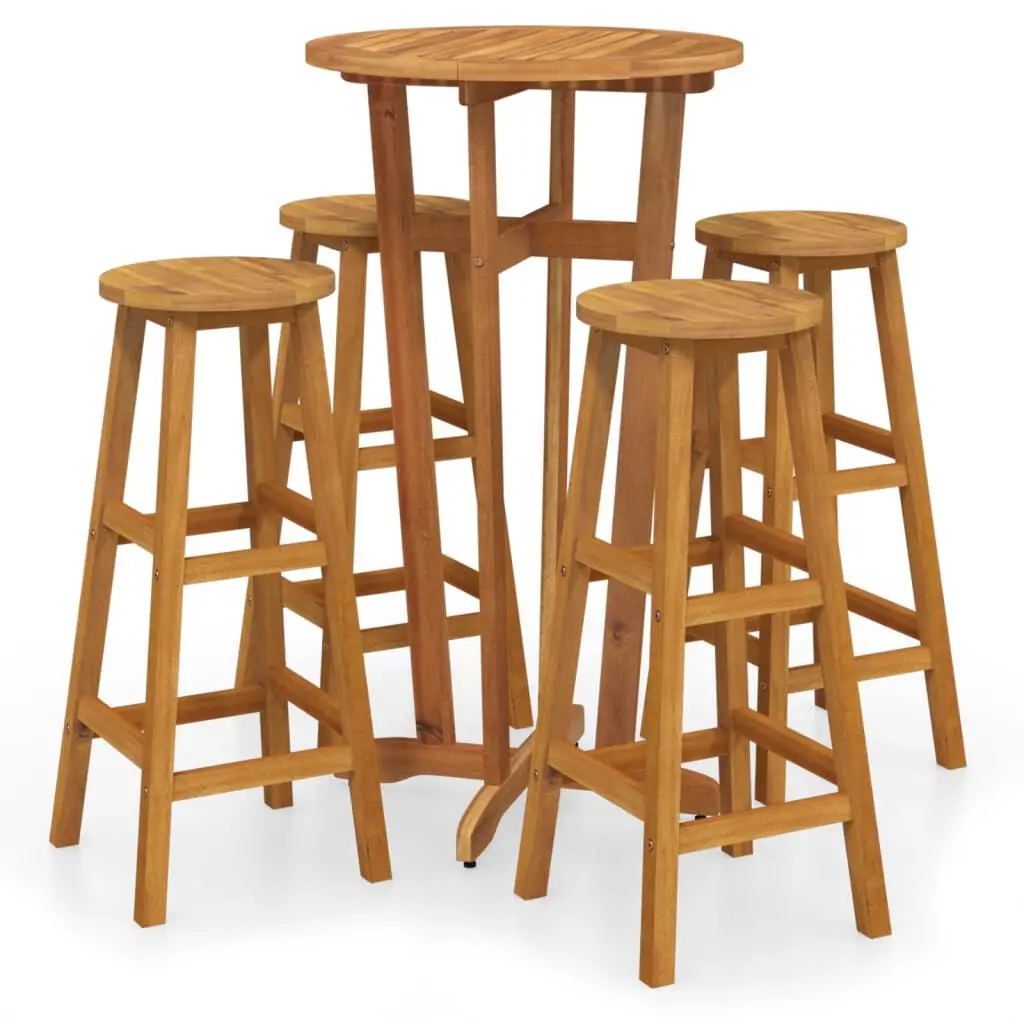 5 Piece Patio Bar Set Solid Wood Acacia Outdoor Furniture