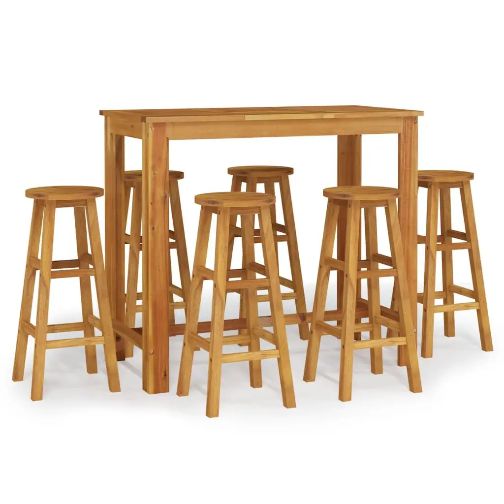 7 Piece Patio Bar Set Solid Wood Acacia Outdoor Bar Furniture