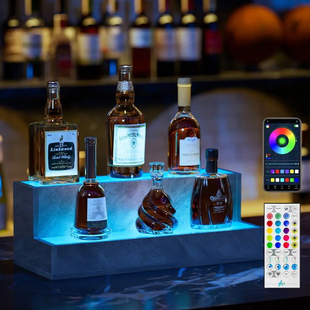 LED Lighted Liquor Bottle Presentation Shelf 20 Inch Bar Display Shelf cubehom