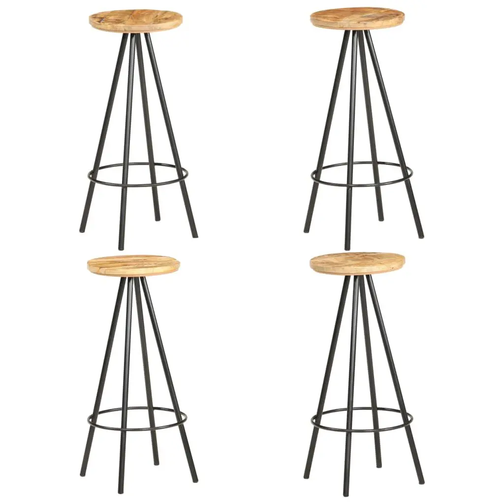 4-Piece Rough Mango Wood Bar Stools Kitchen and Dining