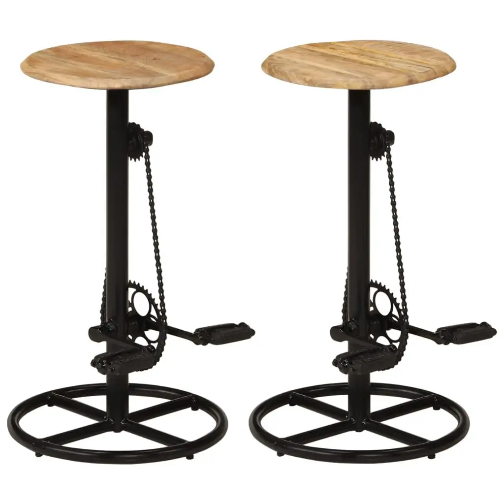Bar Chairs 2 Pack Solid Mango Wood Modern Kitchen Stools