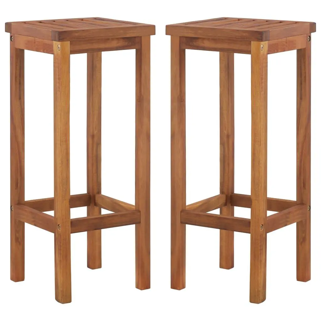 Bar Chairs 2 Piece Solid Acacia Wood Outdoor Counter Stools