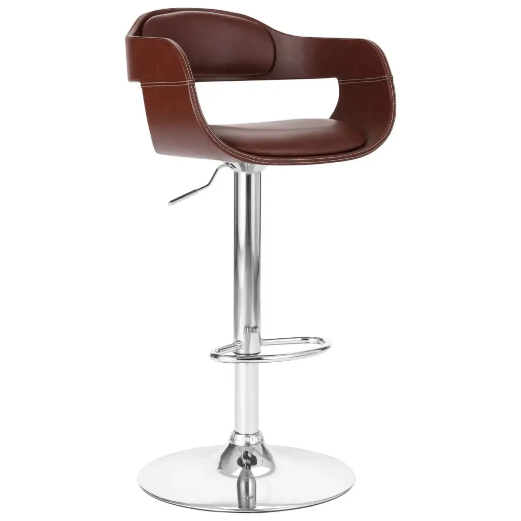Bar Stool Brown Faux Leather Adjustable Height Kitchen Stool