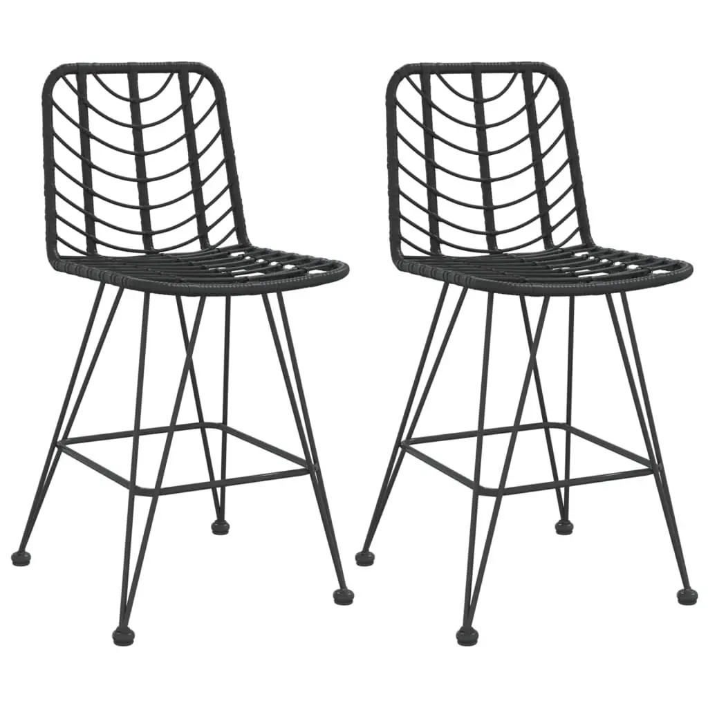 Bar Stools 2 Pack Black PE Rattan and Steel 17.7x22x40.7 Inches