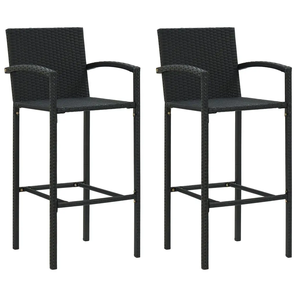 Bar Stools 2 pcs Black Poly Rattan Outdoor Furniture