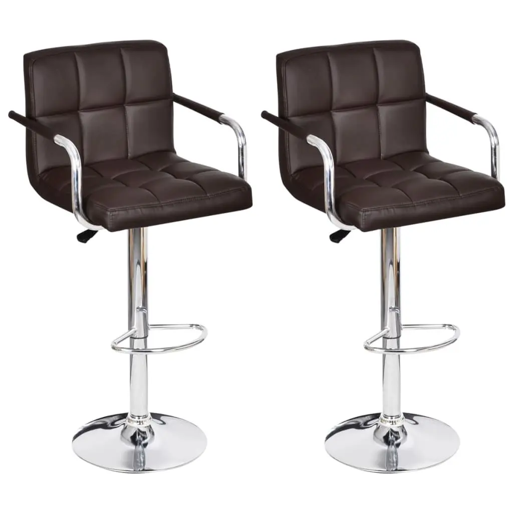 Bar Stools 2 pcs Brown Faux Leather Counter Height Stools Kitchen or Bar