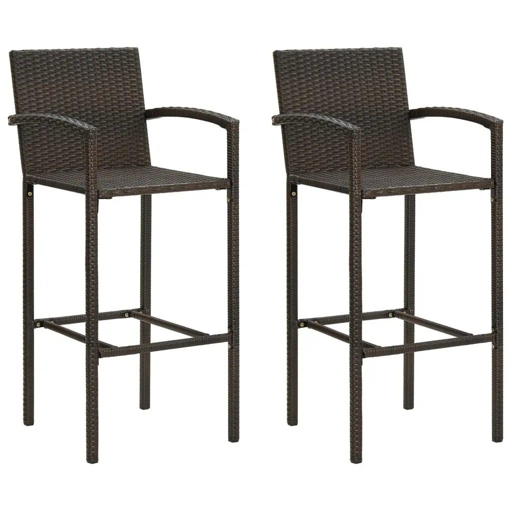 Bar Stools 2 pcs Brown Poly Rattan Counter Height Stools