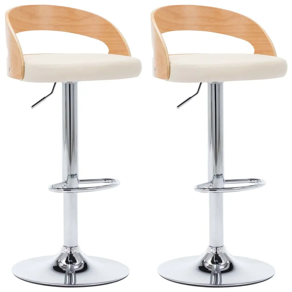 Bar Stools 2 pcs Cream Faux Leather and Bentwood Kitchen Counter Stools