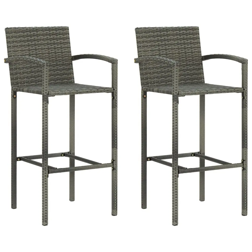 Bar Stools 2 pcs Gray Poly Rattan Counter Height Stools