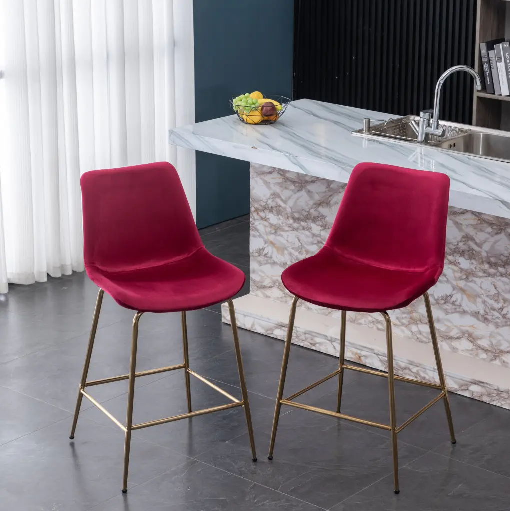 Aufurr Modern Velvet 26.50 Counter Height Stool Set 2 Red hz