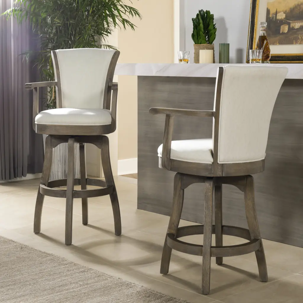 Williams 27In Swivel Counter Height Bar Stool - Natural White Linen Upholstered Kitchen Island jennifer taylor home