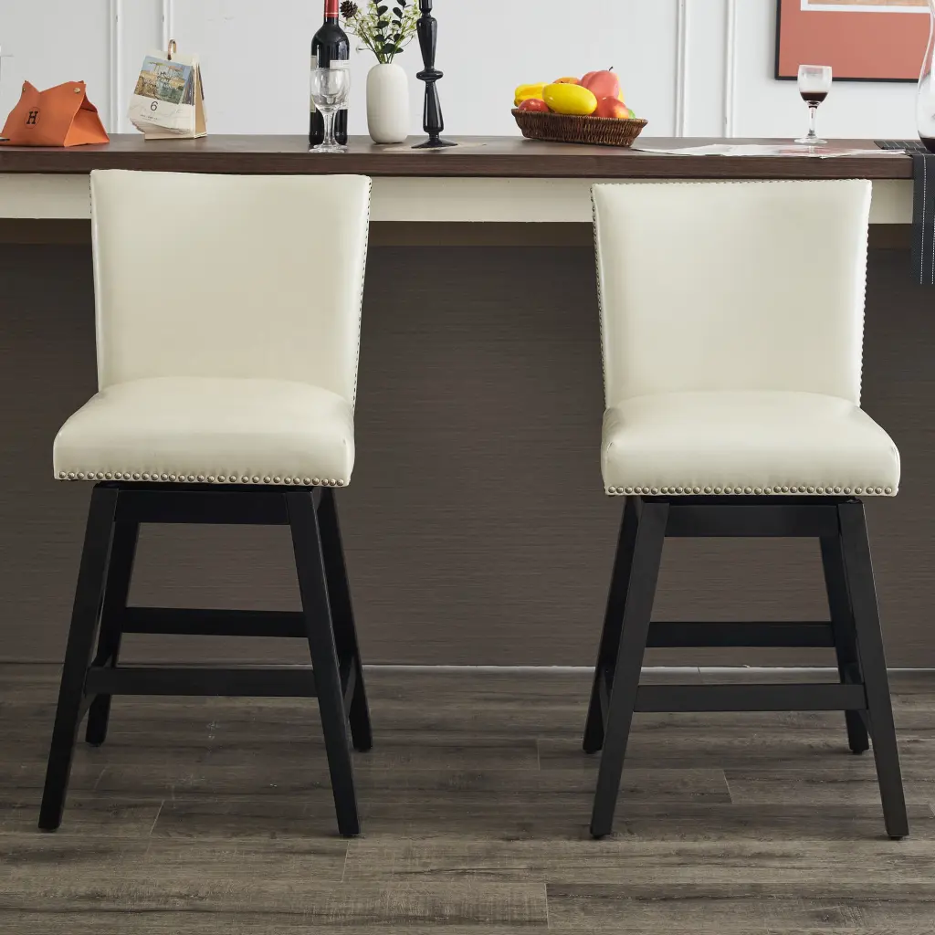 26 Inch Upholstered Swivel Bar Stools Set 2 Modern PU Leather High Back Comfortable Seating jiaylivin furniture