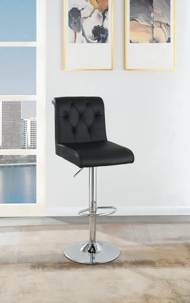 Customizable Bar Stool Gas Lift Chair Black Faux Leather Chrome Base kanepe