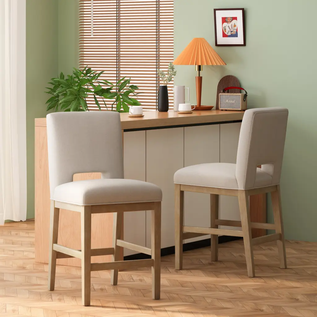 27 Inch Counter Stools Set 2 Wheat Material Bar Stools Kitchen and Dining nh-onfind