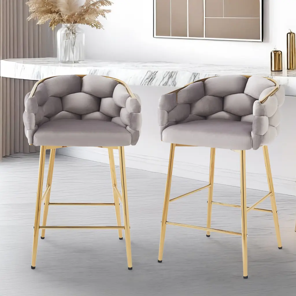 28 Inch Modern Gray Counter Stools Set 2 Ferrous Metal Frame nh-onfind