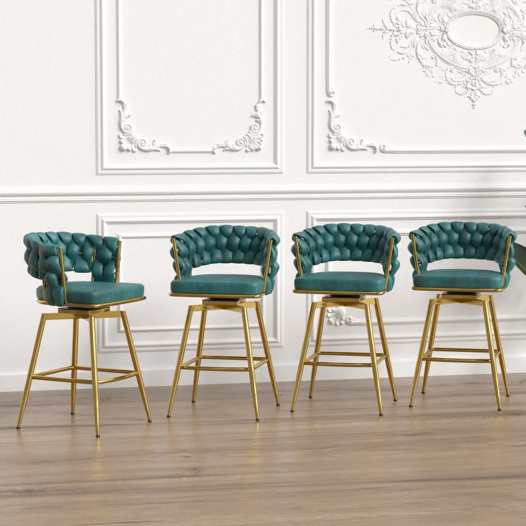 Suede Woven Bar Stool Set 4 Precious Metal Legs No Adjustable Height nuoli furniture