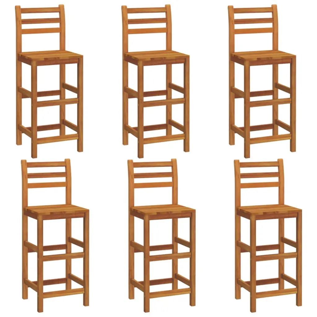 6 Piece Bar Stools Set Solid Wood Acacia Counter Height Dining Chairs