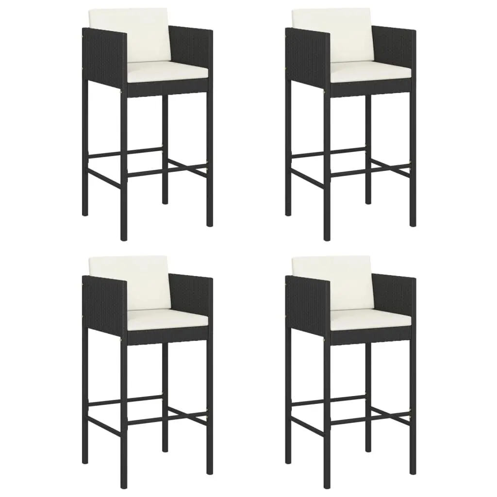 4 Piece Black Poly Rattan Bar Stools Cushions Indoor Outdoor Use