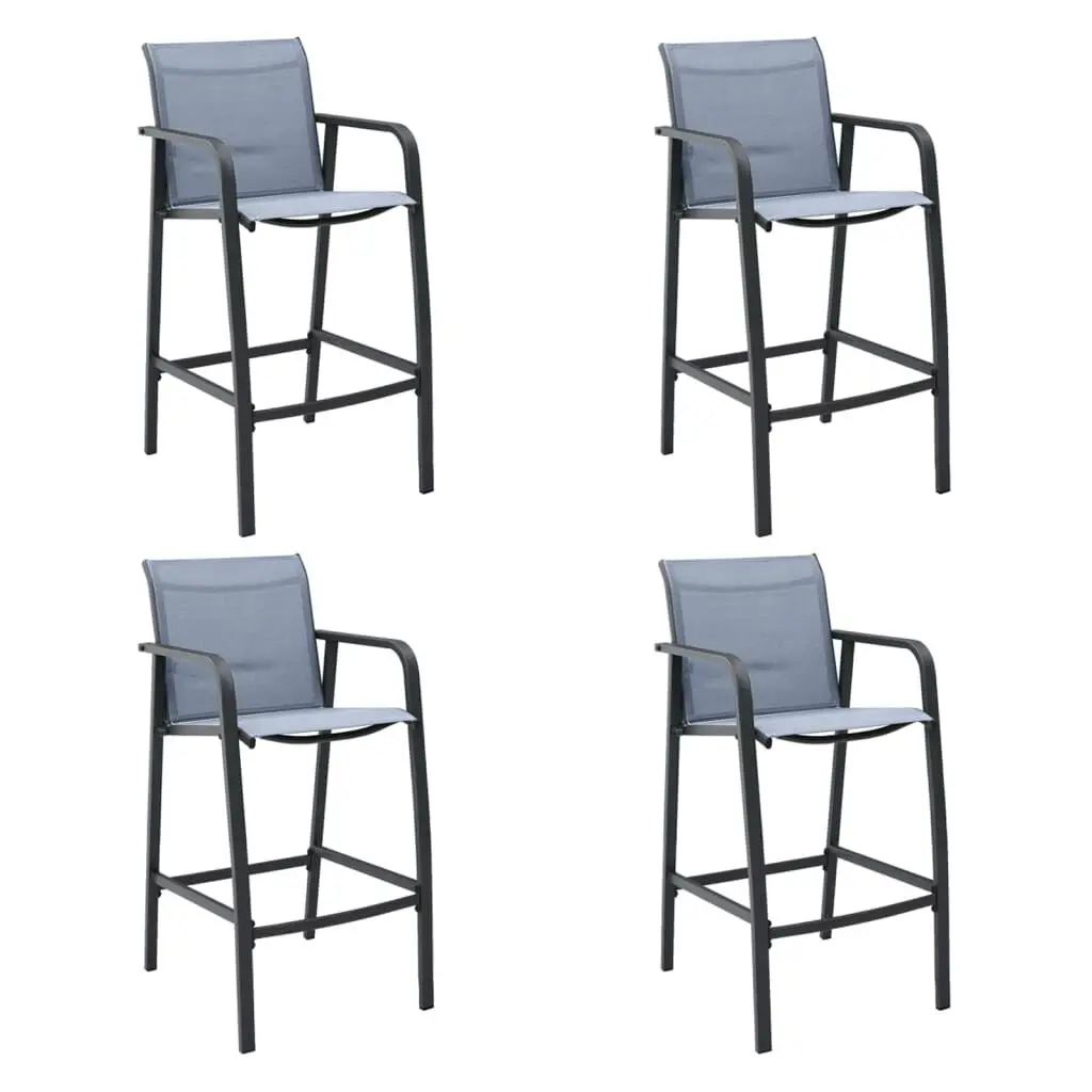 4 Piece Gray Textilene Patio Bar Chairs Set Outdoor Counter Height Dining Chairs