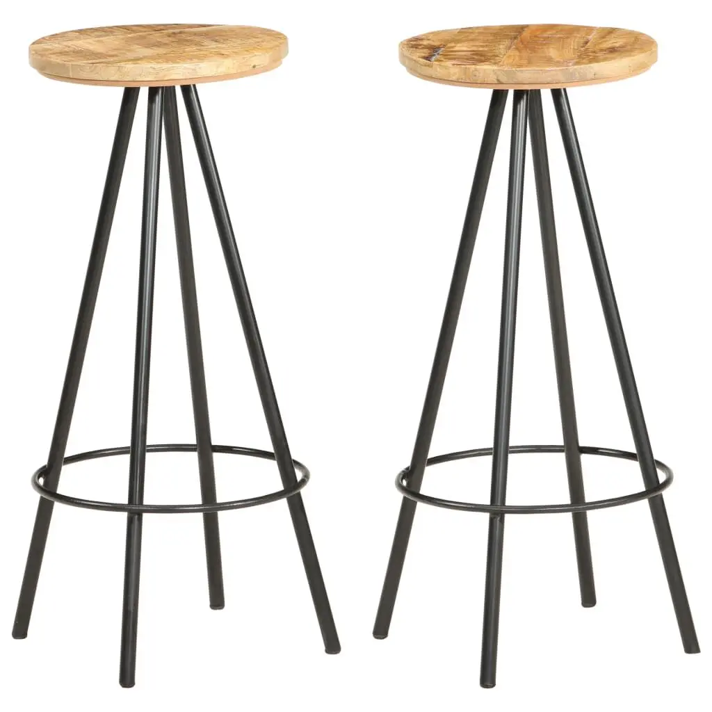2 Piece Rough Mango Wood Bar Stools Kitchen Counter Height Stools