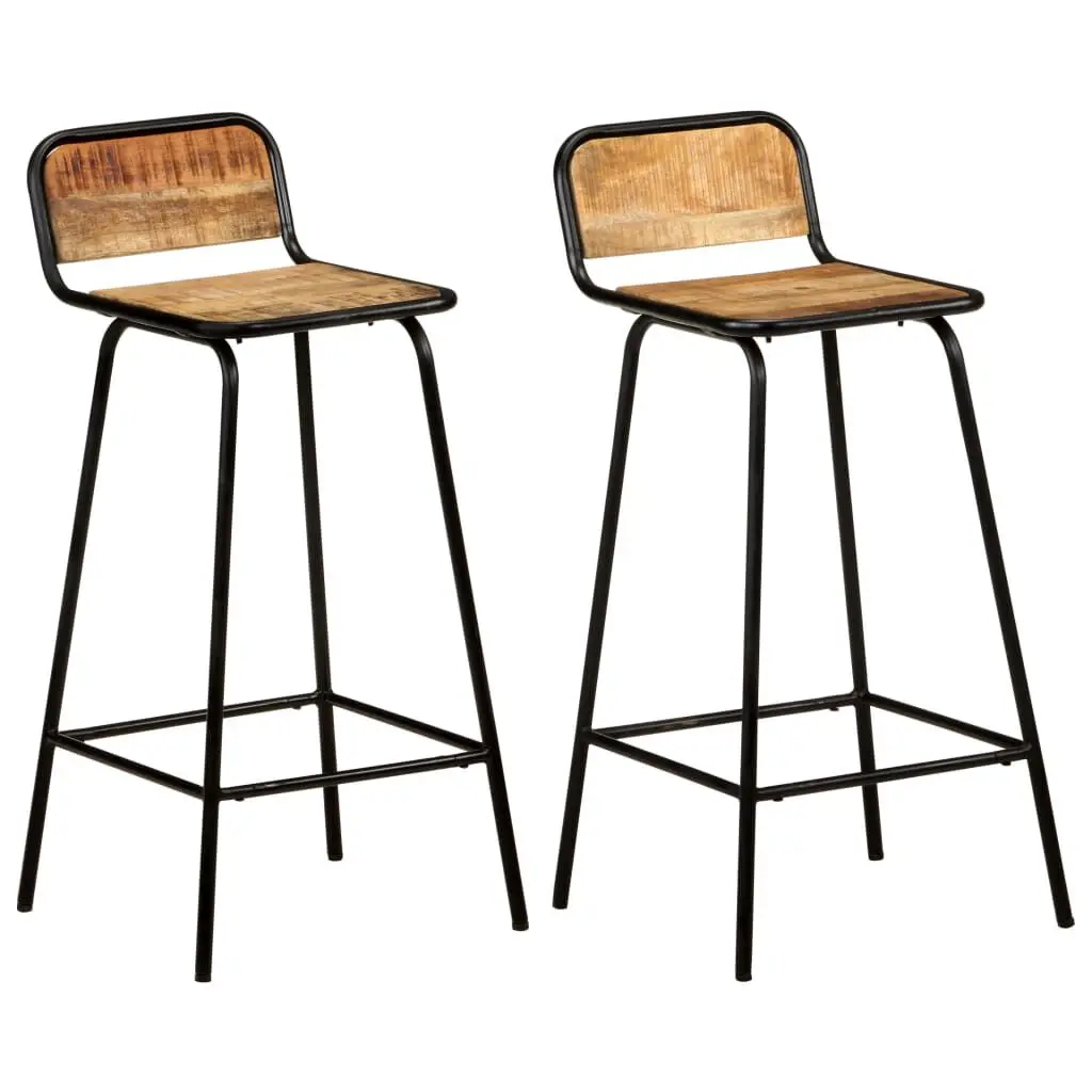 2 Piece Solid Mango Wood Bar Chairs Counter Stools