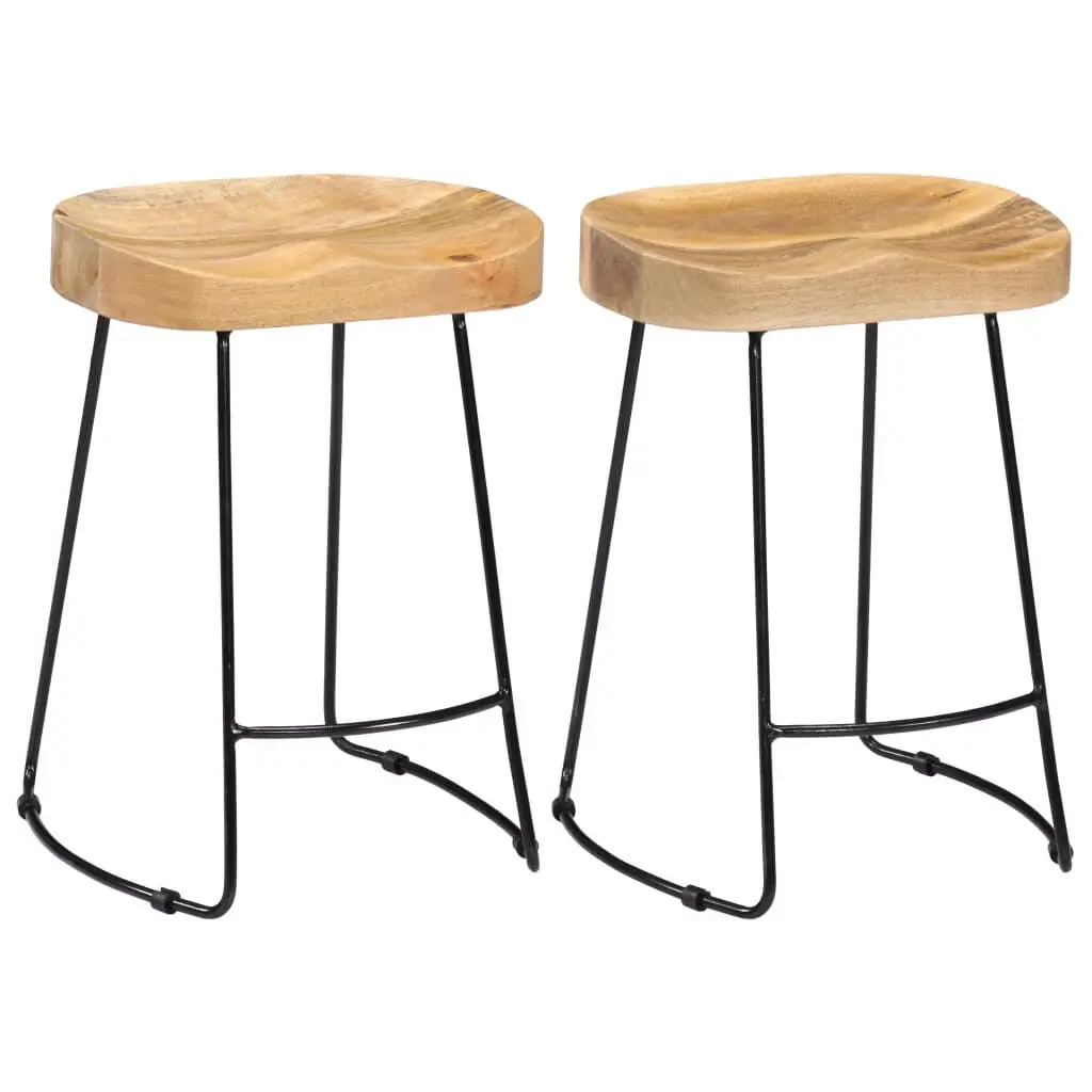 2 Piece Solid Mango Wood Gavin Bar Stools Kitchen and Bar Counter