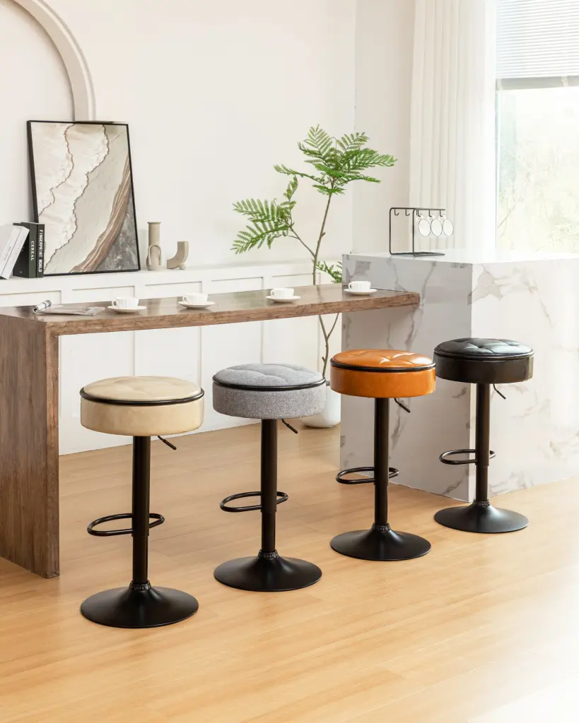 Round Storage Bar Stool Set 2 Grey Linen Height Customizable rnb