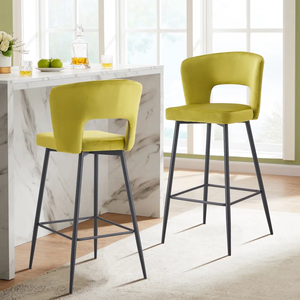 Set 2 Armless Yellow Fabric Counter Height Stools Modern Design rnb