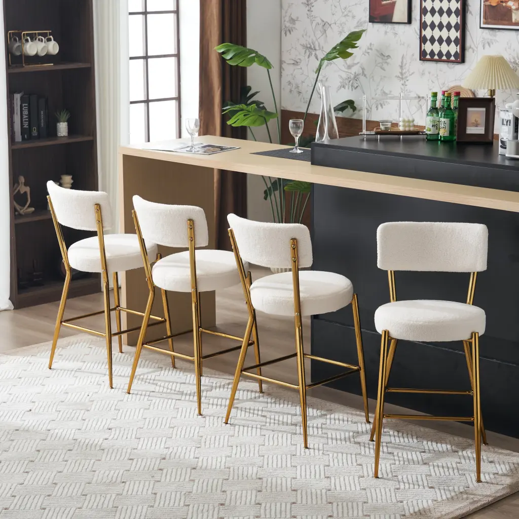 Set 2 Modern Teddy Material Upholstered Bar Stools Metallic Base rnb