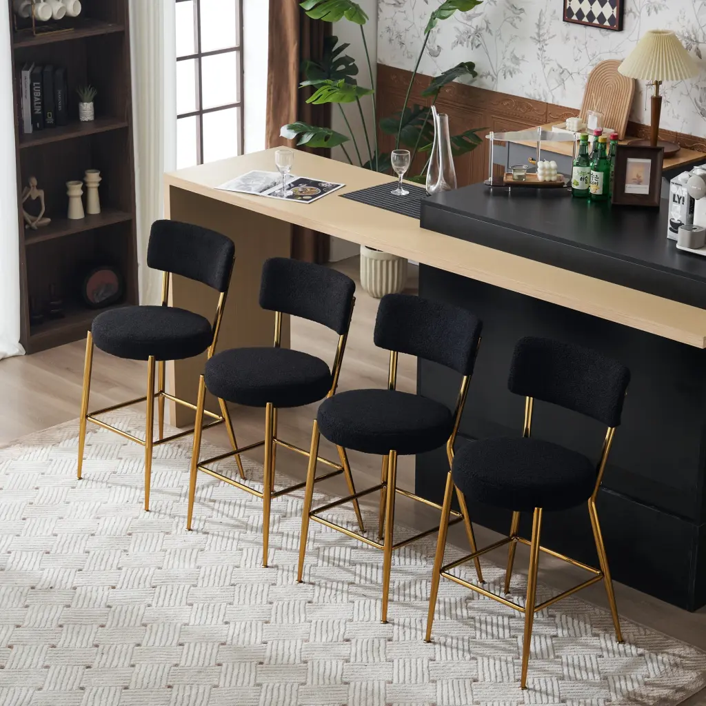 Set 4 Modern Teddy Upholstered Bar Stools Metal Base rnb