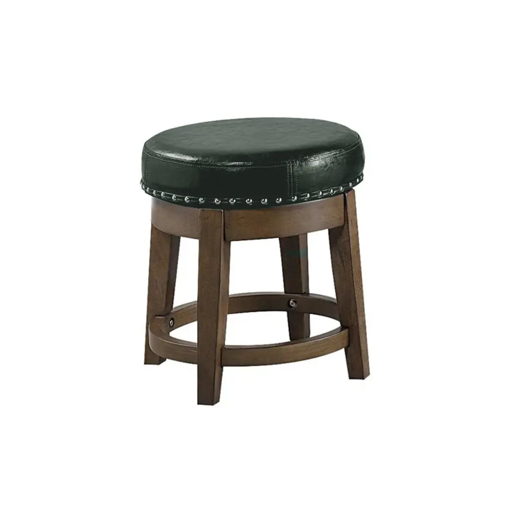 Drue 18 Inch Set 2 Swivel Stools Green Faux Hide Dark Trim Bar royal hampton