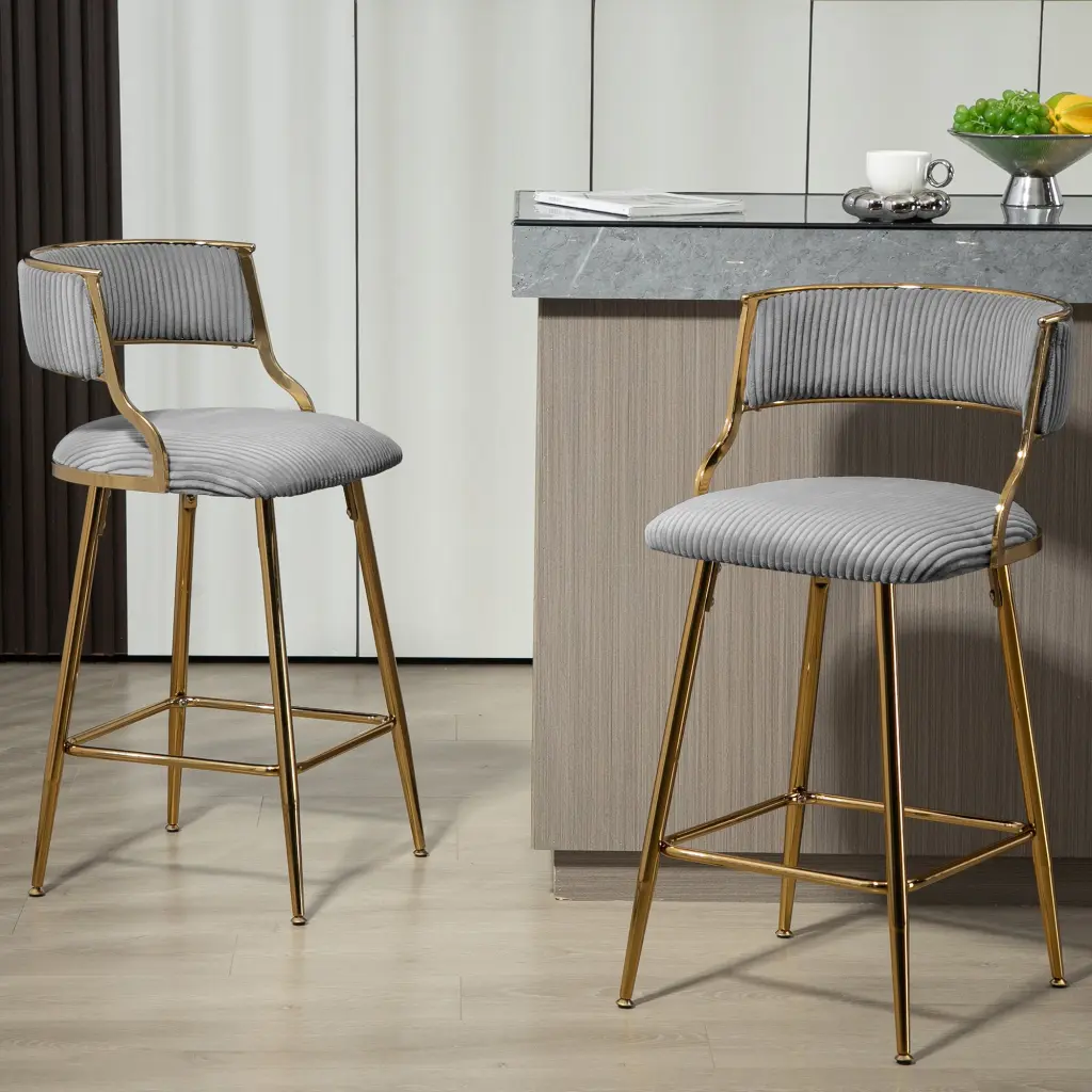 Set 2 26 Inches Counter Height Bar Stools Corduroy Kitchen Island Stools