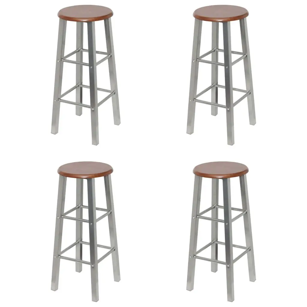 Silver and Brown MDF Bar Stools Set 4 Kitchen and Bar