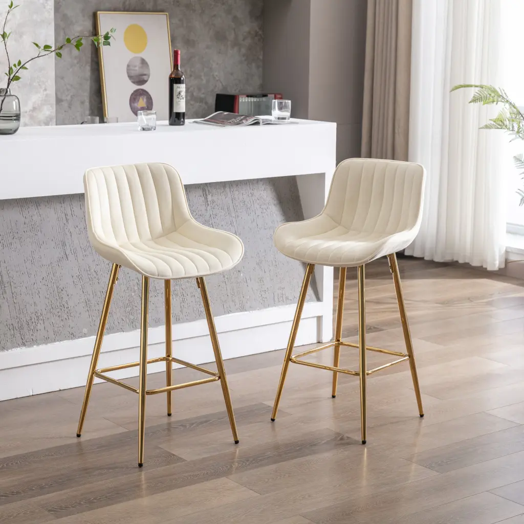 26 Inch Set 2 Bar Stools Chrome Footrest and Velvet Material weehaa furniture