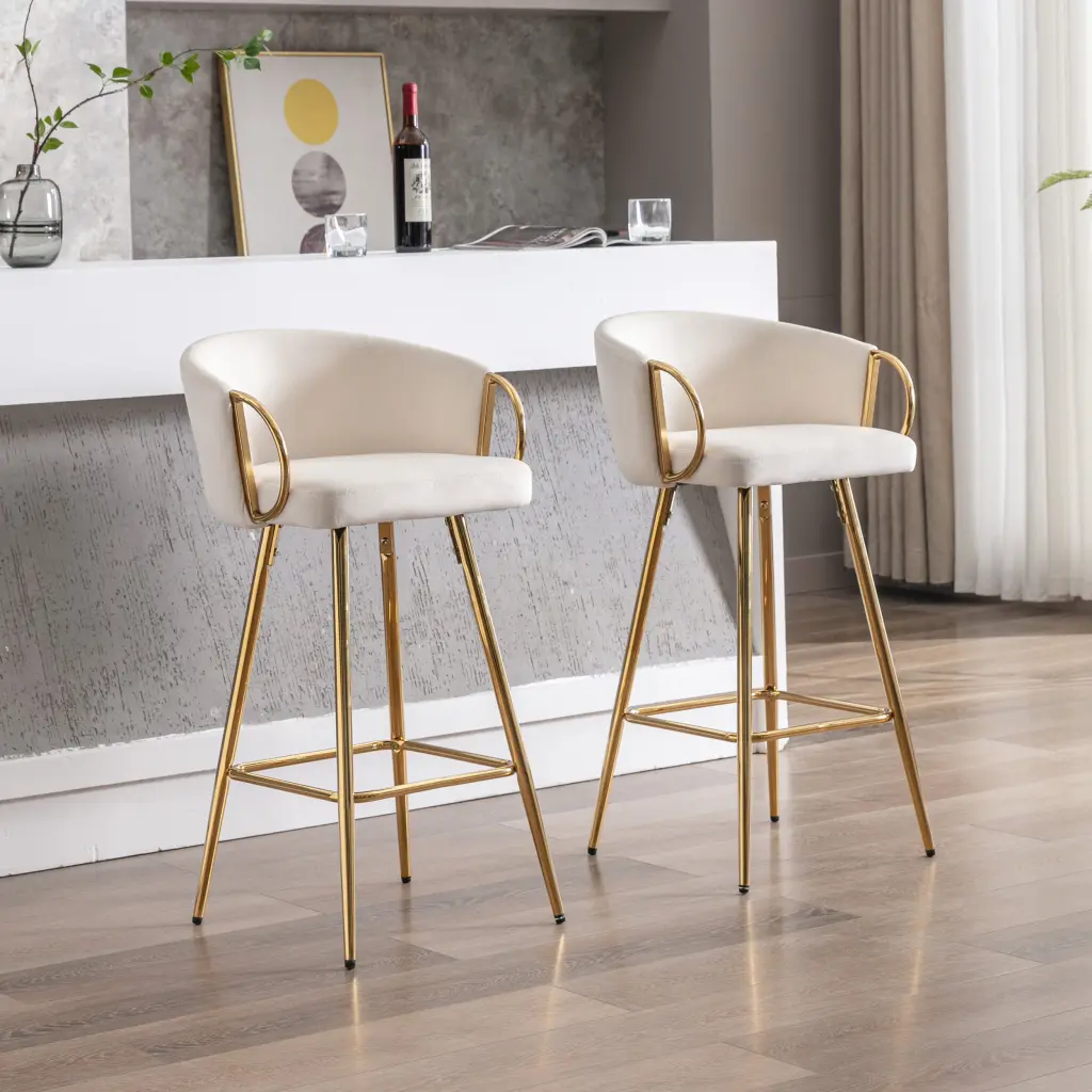 26 Inch Set 2 Bar Stools Chrome Footrest And Base Velvet Upholstery weehaa furniture