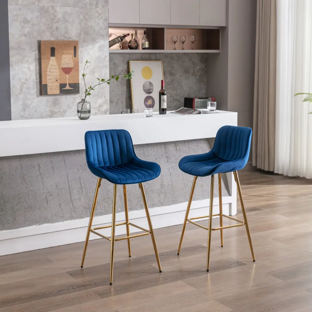 30 Inch Set 2 Bar Stools Chrome Footrest Velvet Material Counter weehaa furniture