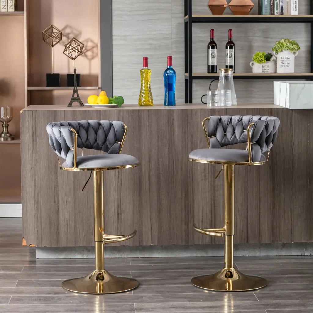 Set 2 Bar Stools Chrome Footrest And Base Swivel Height Adjustable weehaa furniture