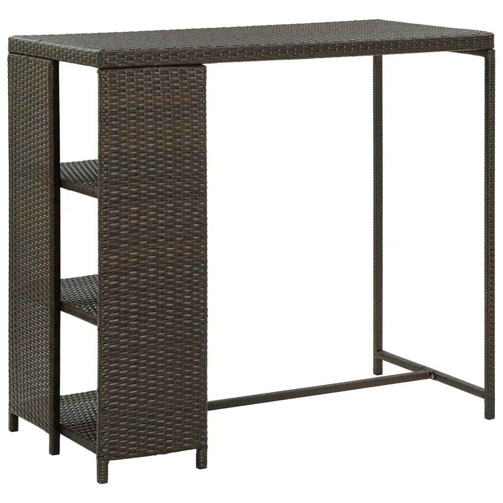 Bar Table Storage Rack Brown 47.2x23.6x43.3 Inches Poly Rattan Counter Table