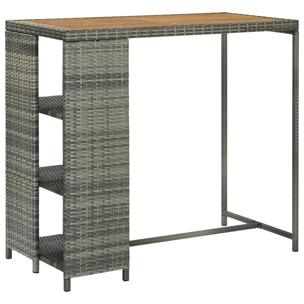 Bar Table Storage Rack Gray 47.2x23.6x43.3 Inches Poly Rattan Outdoor Furniture