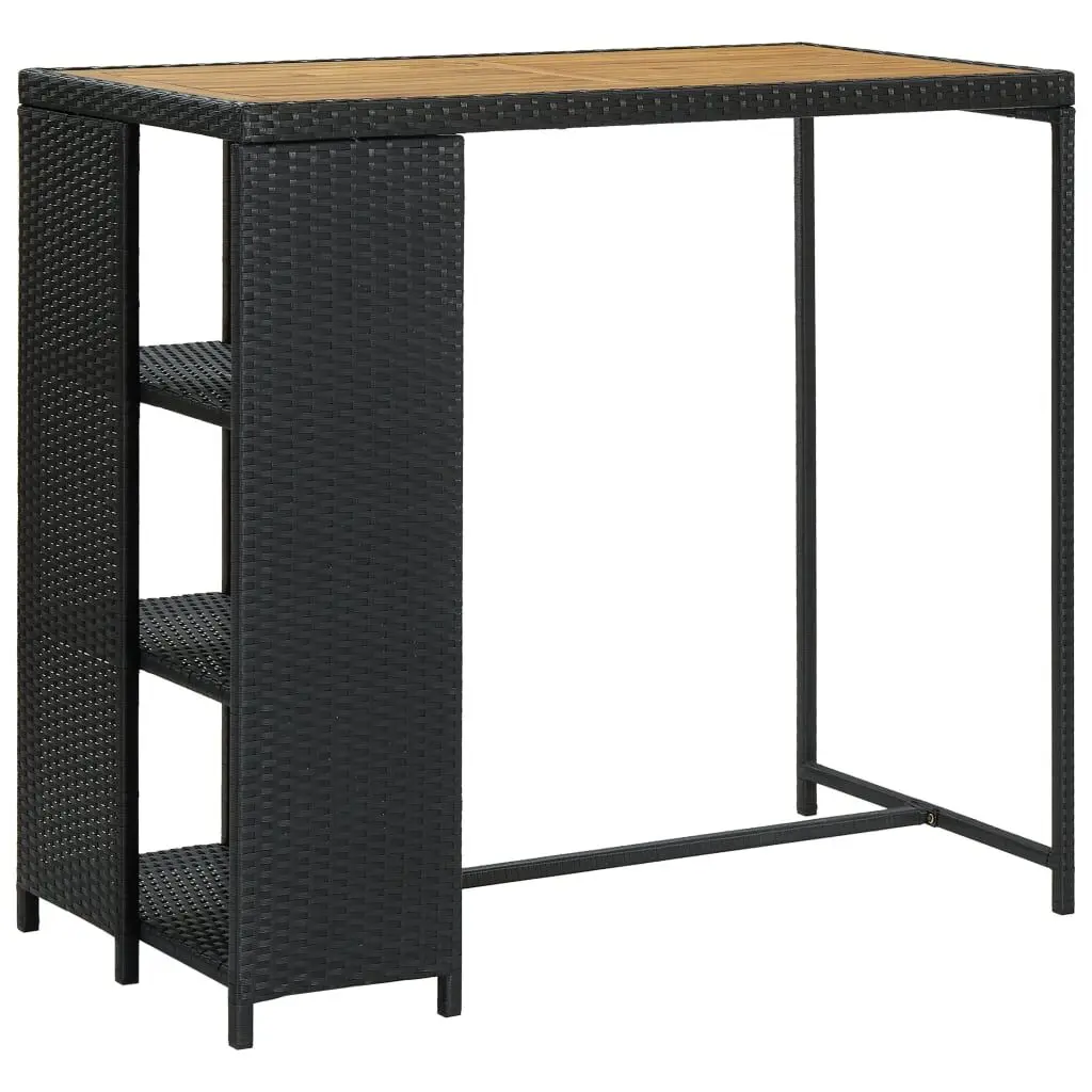 Black Poly Rattan Bar Table Storage Rack 47.2x23.6x43.3 Inches Outdoor and Indoor